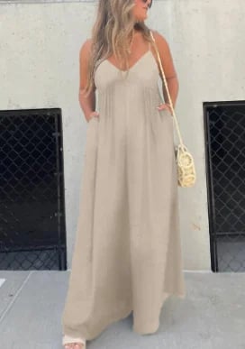 🔥V-Neck Effortless Wide Leg Jumpsuit