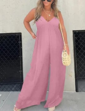 🔥V-Neck Effortless Wide Leg Jumpsuit