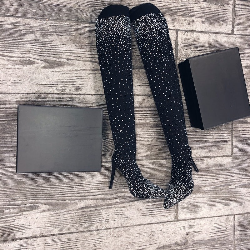 🔥Women’s Sparkly Faux Diamonds Over-the-Knee Boots👠